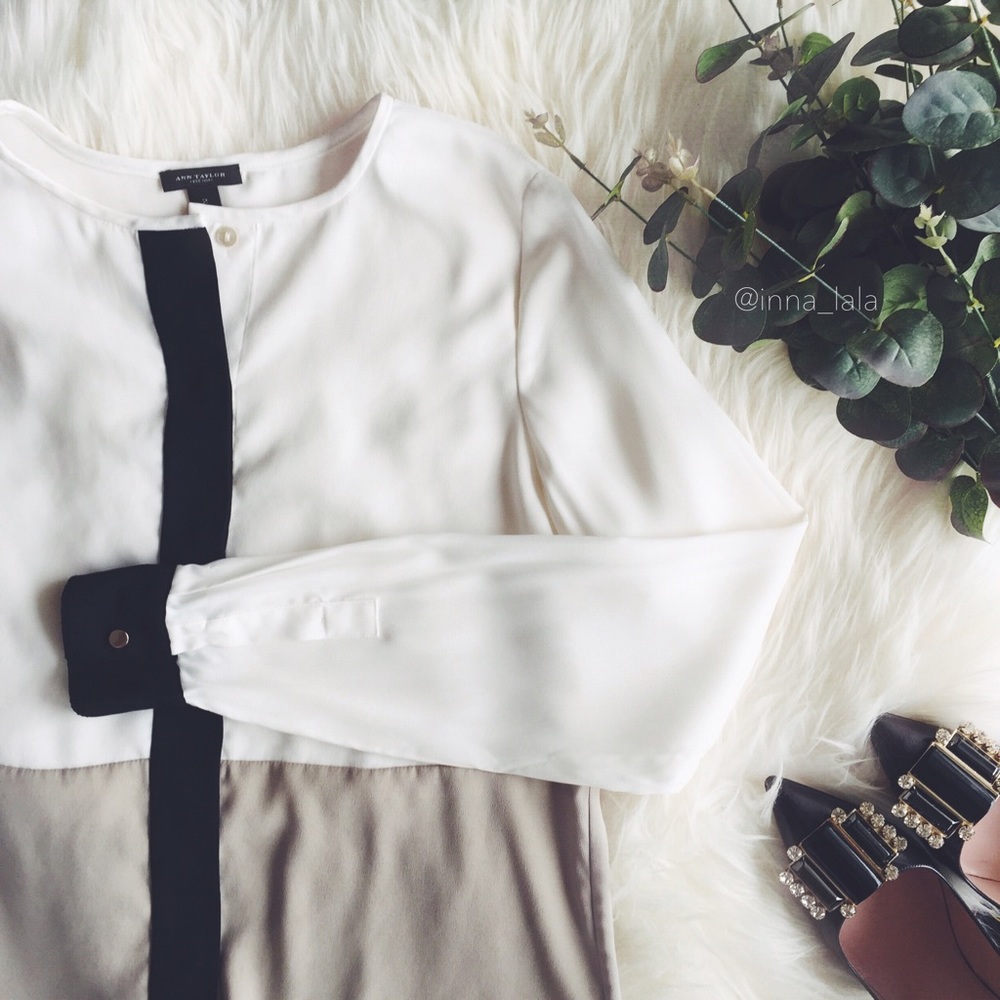 Ann Taylor Collarless Buttondown Blouse